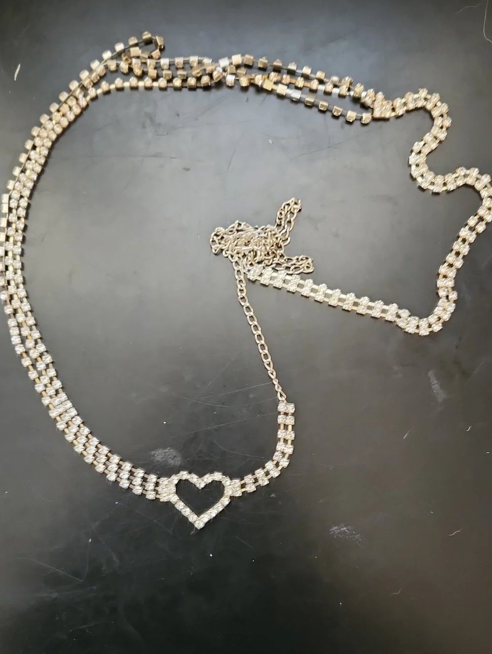 Rhinstone And Silver Tone Chain Belt Max Length 42